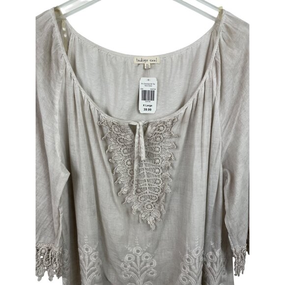 Indigo Soul Womens XL Sand Tunic Top W/ Crochet Trim & Embroidery - Picture 3 of 8